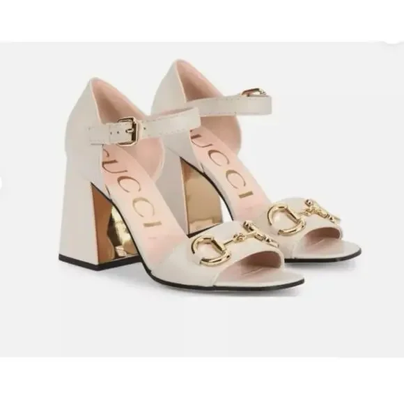 Gucci Charlotte 95 Horsebit Embellished Leather Sandals Nappa White EU 40/US 10 - Picture 1 of 14